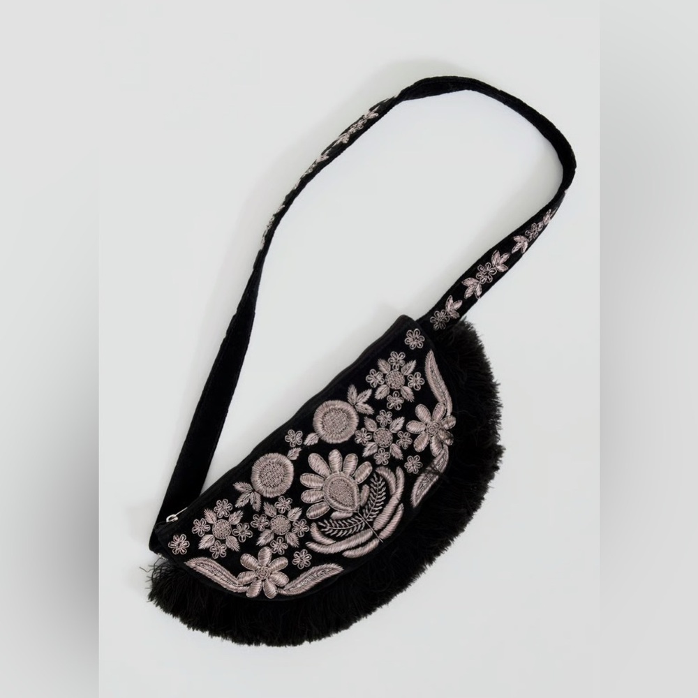 Antik Batik Black Embroidered Bag — Zari velvet bum-bag